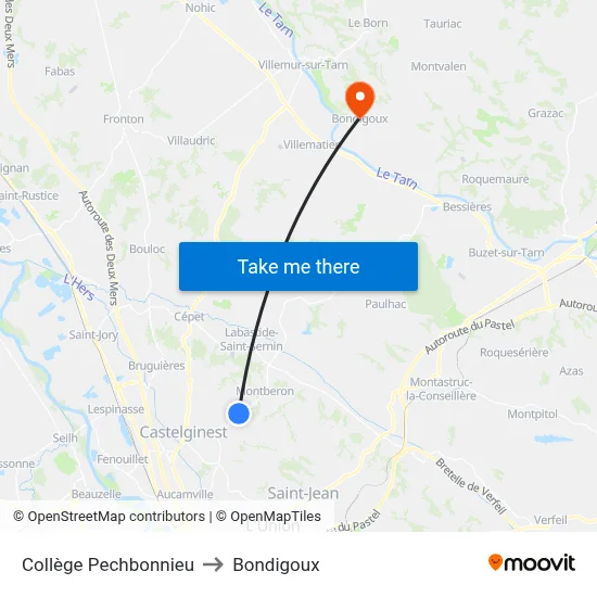 Collège Pechbonnieu to Bondigoux map