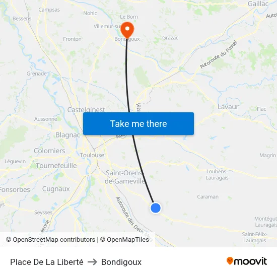 Place De La Liberté to Bondigoux map