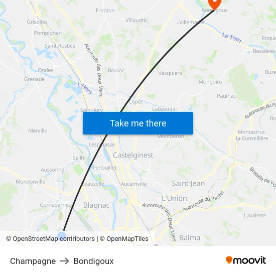 Champagne to Bondigoux map