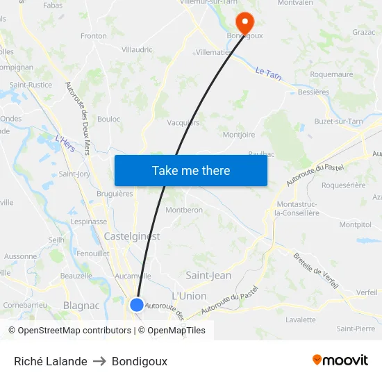 Riché Lalande to Bondigoux map
