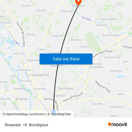 Roseraie to Bondigoux map
