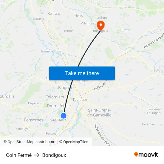 Coin Fermé to Bondigoux map