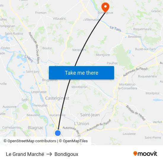 Le Grand Marché to Bondigoux map
