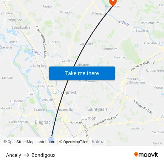 Ancely to Bondigoux map
