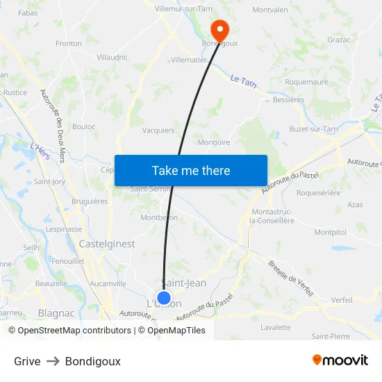Grive to Bondigoux map