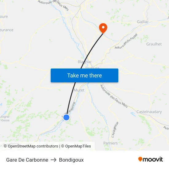 Gare De Carbonne to Bondigoux map