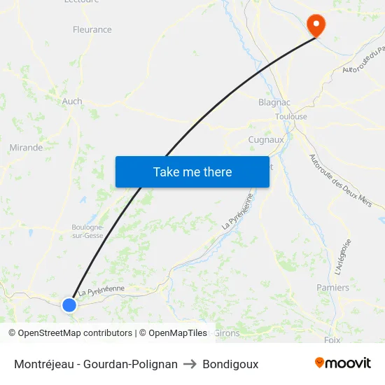 Montréjeau - Gourdan-Polignan to Bondigoux map