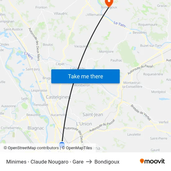 Minimes - Claude Nougaro - Gare to Bondigoux map
