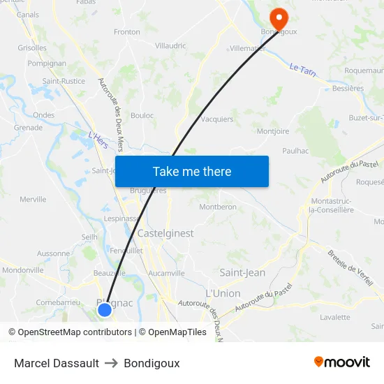 Marcel Dassault to Bondigoux map