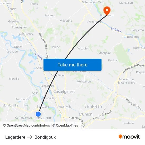 Lagardère to Bondigoux map