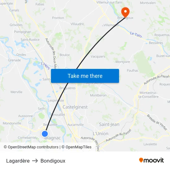 Lagardère to Bondigoux map