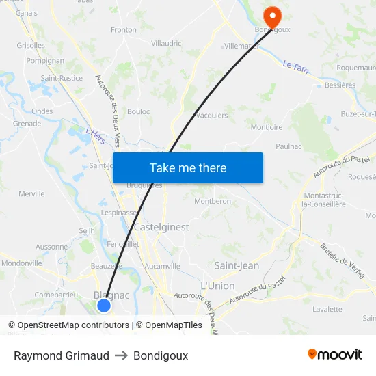 Raymond Grimaud to Bondigoux map