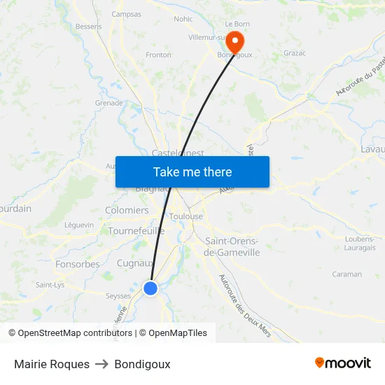 Mairie Roques to Bondigoux map
