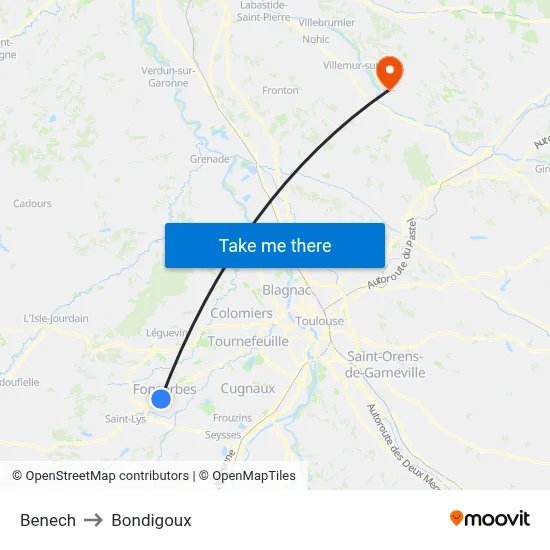 Benech to Bondigoux map