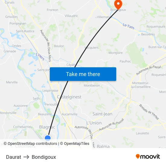 Daurat to Bondigoux map