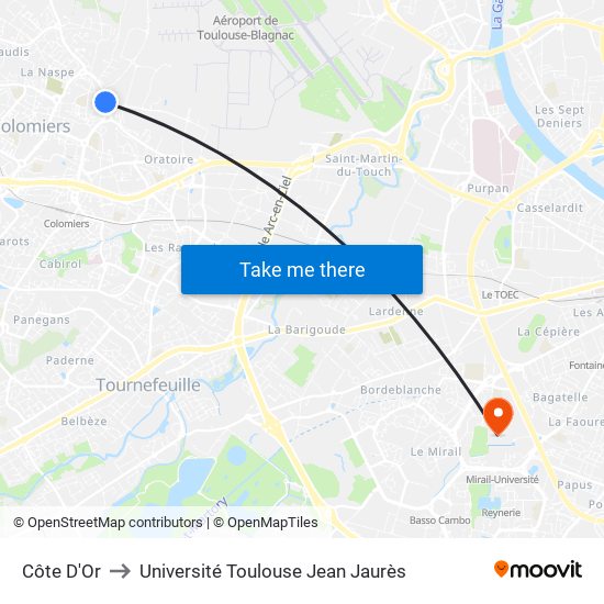 Côte D'Or to Université Toulouse Jean Jaurès map