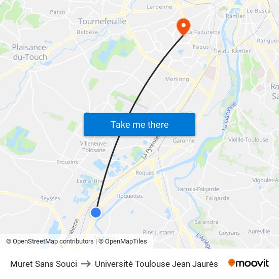 Muret Sans Souci to Université Toulouse Jean Jaurès map