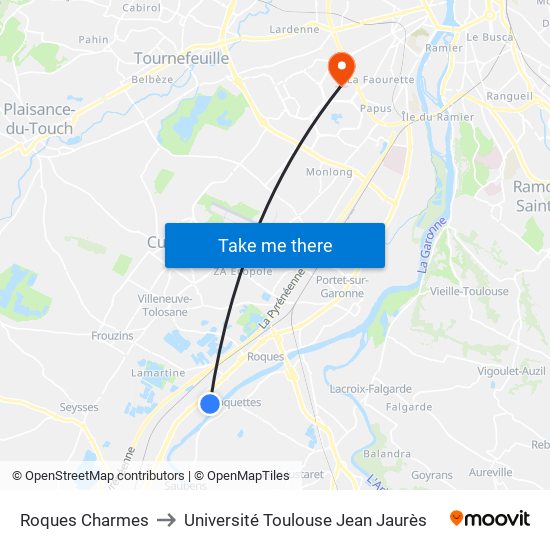 Roques Charmes to Université Toulouse Jean Jaurès map