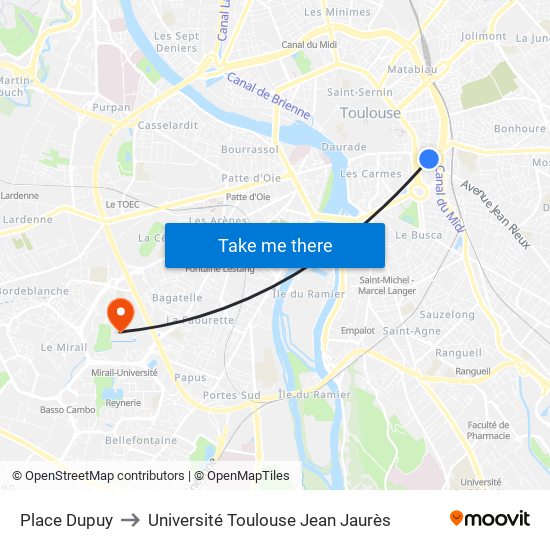 Place Dupuy to Université Toulouse Jean Jaurès map