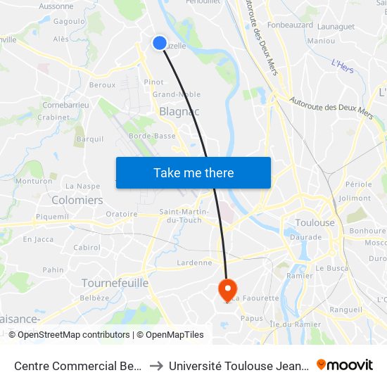 Centre Commercial Beauzelle to Université Toulouse Jean Jaurès map