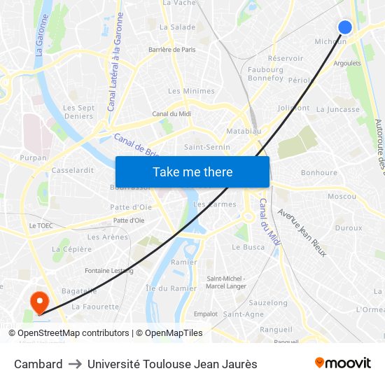 Cambard to Université Toulouse Jean Jaurès map