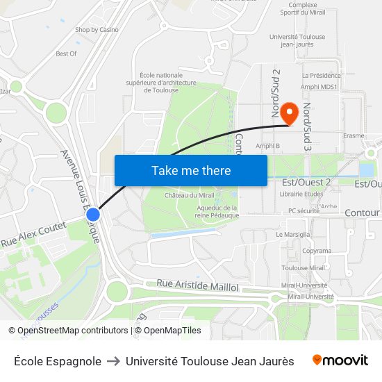 École Espagnole to Université Toulouse Jean Jaurès map