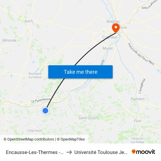 Encausse-Les-Thermes - Thermes to Université Toulouse Jean Jaurès map