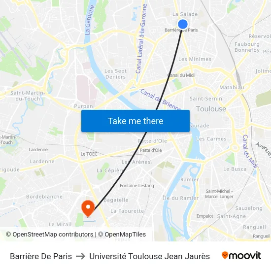 Barrière De Paris to Université Toulouse Jean Jaurès map