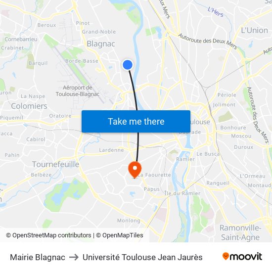 Mairie Blagnac to Université Toulouse Jean Jaurès map