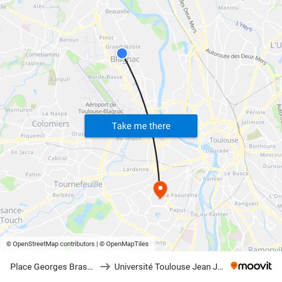 Place Georges Brassens to Université Toulouse Jean Jaurès map