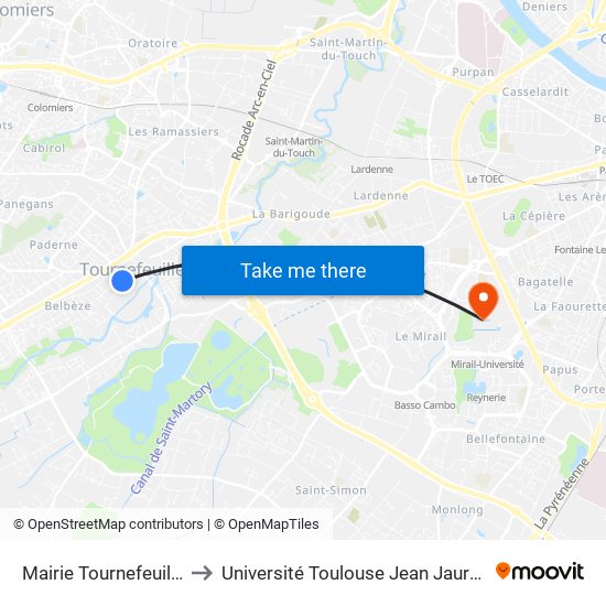 Mairie Tournefeuille to Université Toulouse Jean Jaurès map