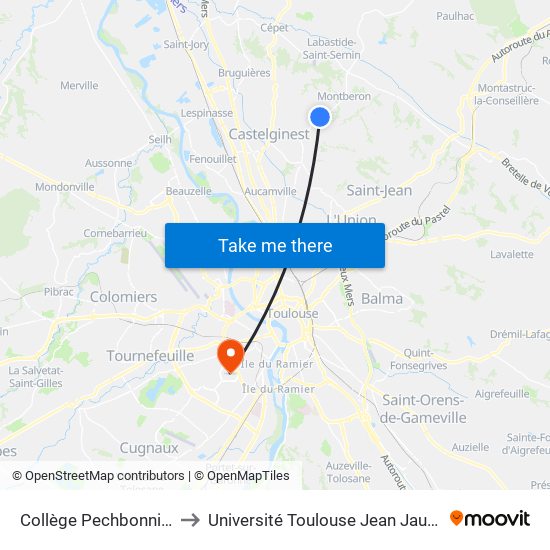 Collège Pechbonnieu to Université Toulouse Jean Jaurès map