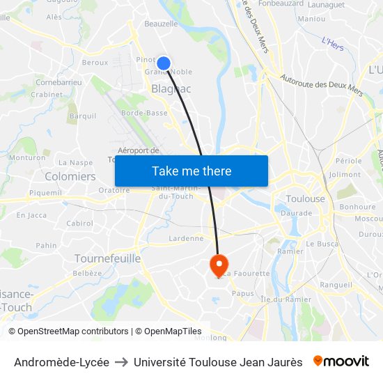 Andromède-Lycée to Université Toulouse Jean Jaurès map