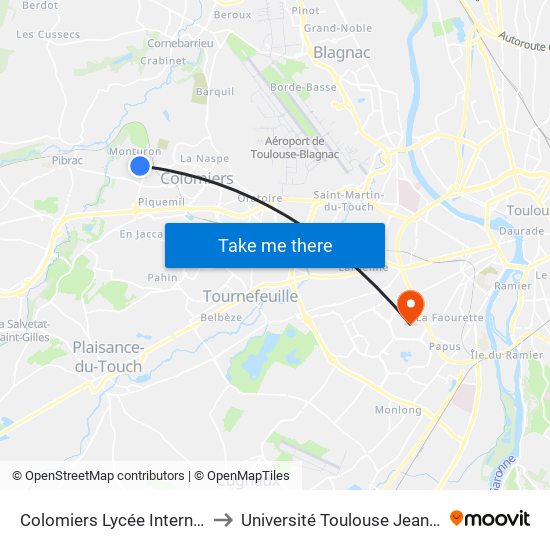 Colomiers Lycée International to Université Toulouse Jean Jaurès map