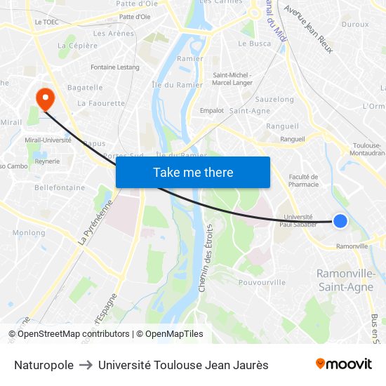 Naturopole to Université Toulouse Jean Jaurès map