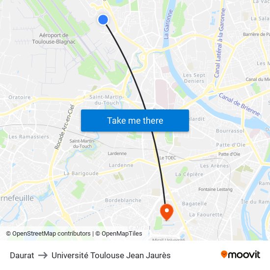 Daurat to Université Toulouse Jean Jaurès map