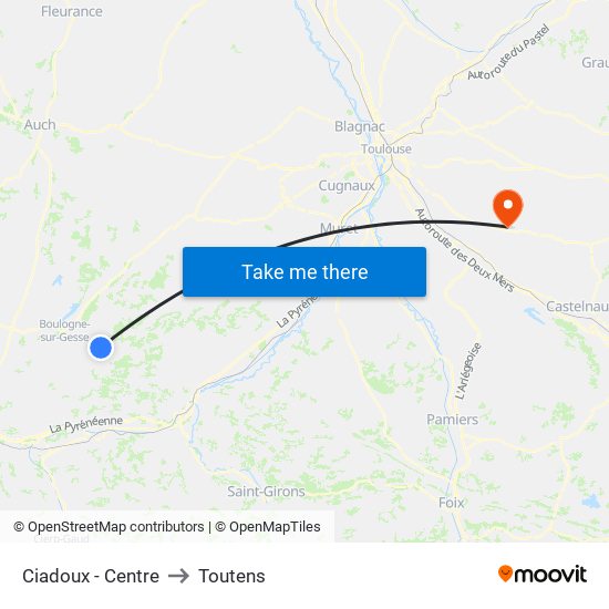 Ciadoux - Centre to Toutens map