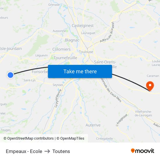 Empeaux - Ecole to Toutens map