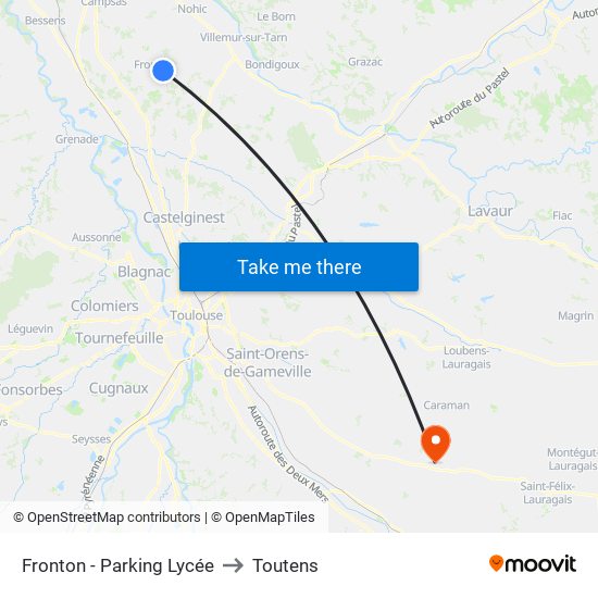 Fronton - Parking Lycée to Toutens map