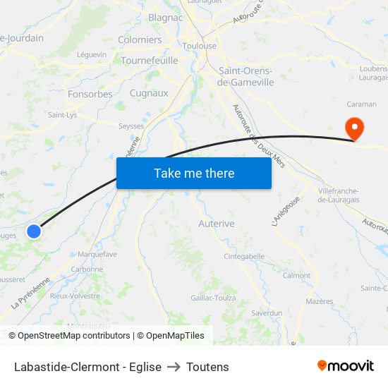 Labastide-Clermont - Eglise to Toutens map