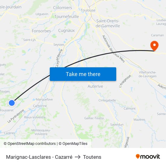 Marignac-Lasclares - Cazarré to Toutens map