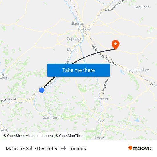 Mauran - Salle Des Fêtes to Toutens map