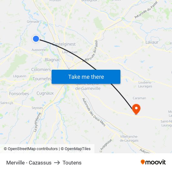 Merville - Cazassus to Toutens map