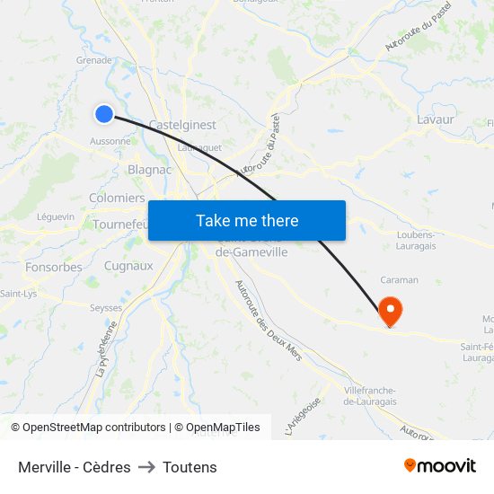 Merville - Cèdres to Toutens map