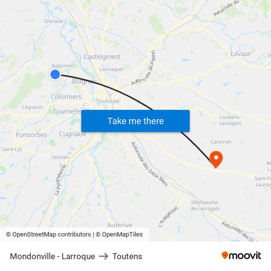 Mondonville - Larroque to Toutens map