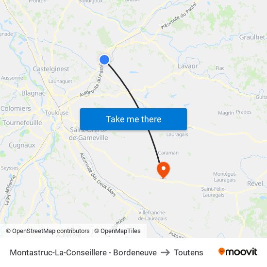 Montastruc-La-Conseillere - Bordeneuve to Toutens map