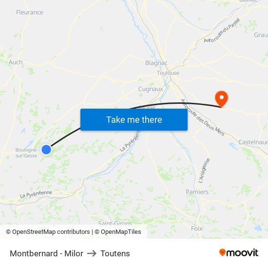 Montbernard - Milor to Toutens map