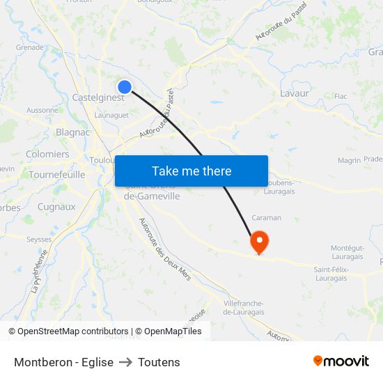 Montberon - Eglise to Toutens map