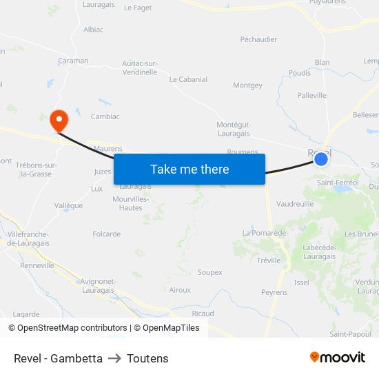 Revel - Gambetta to Toutens map