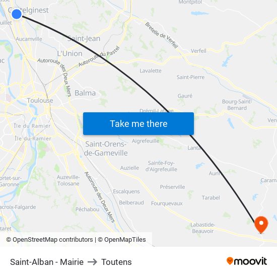 Saint-Alban - Mairie to Toutens map